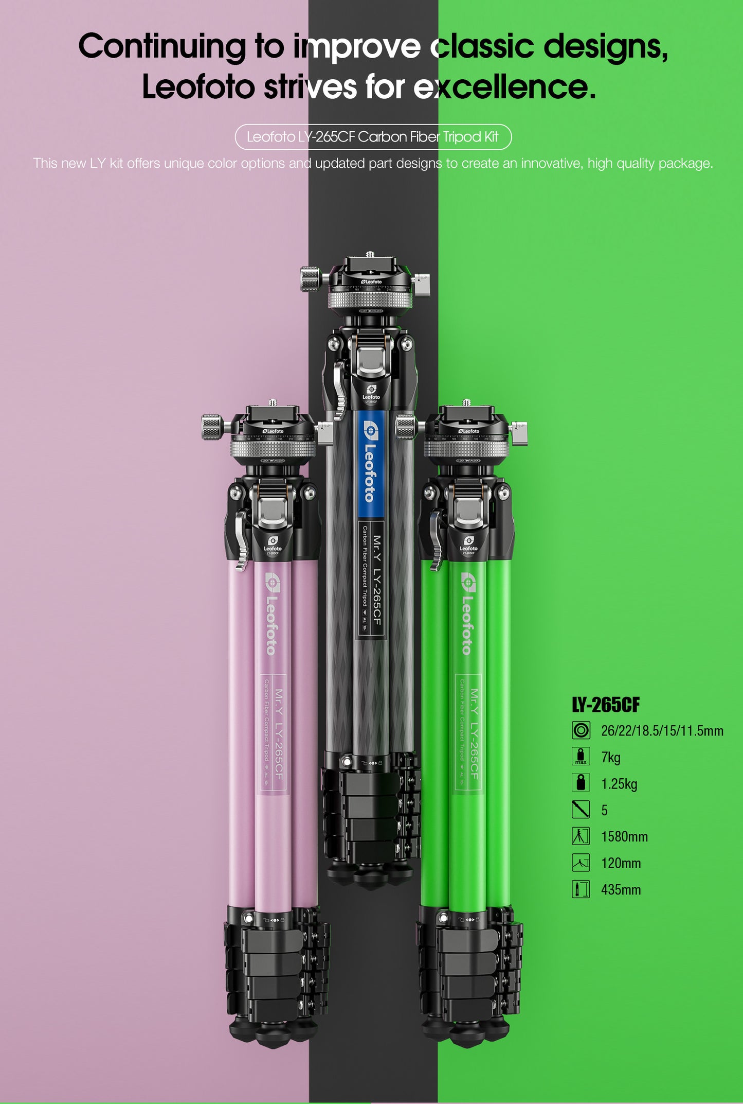 Leofoto "Mr Y" Tripod LY-265CF travel tripod with inverted ballhead (Black)