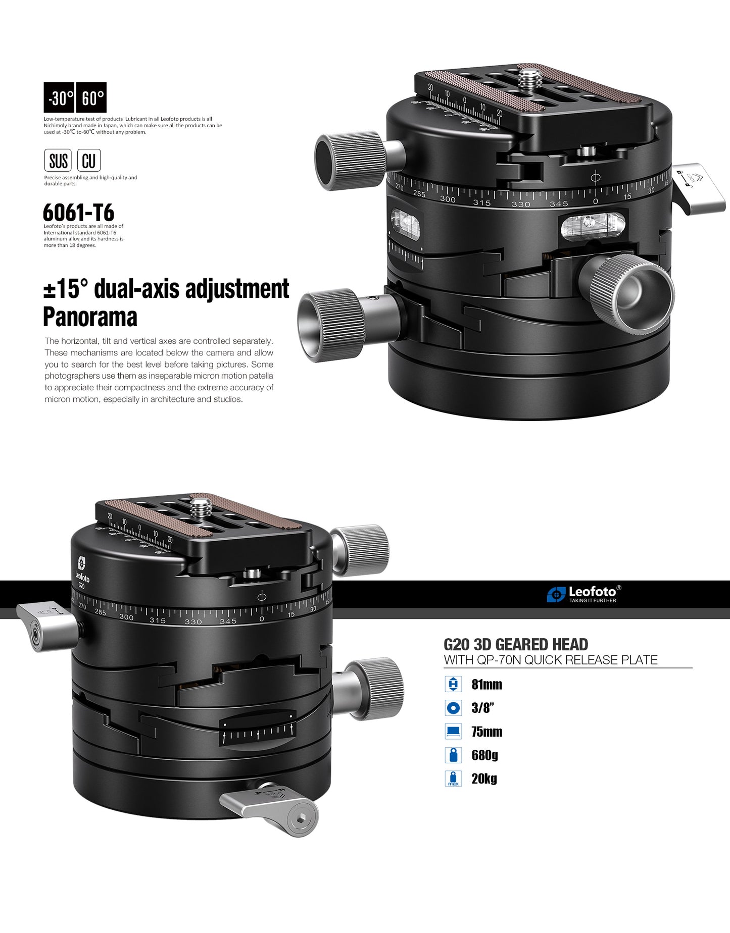 Leofoto G20 3 axes geared head
