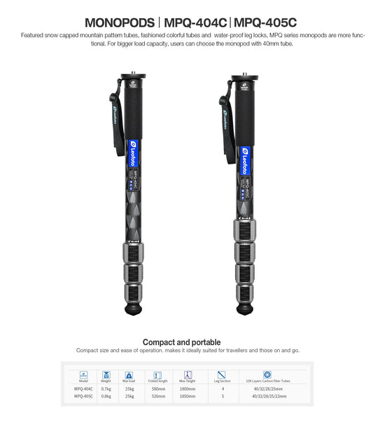 Leofoto MPQ-404C/405C premium weathersealed monopod (Snow mountain version)
