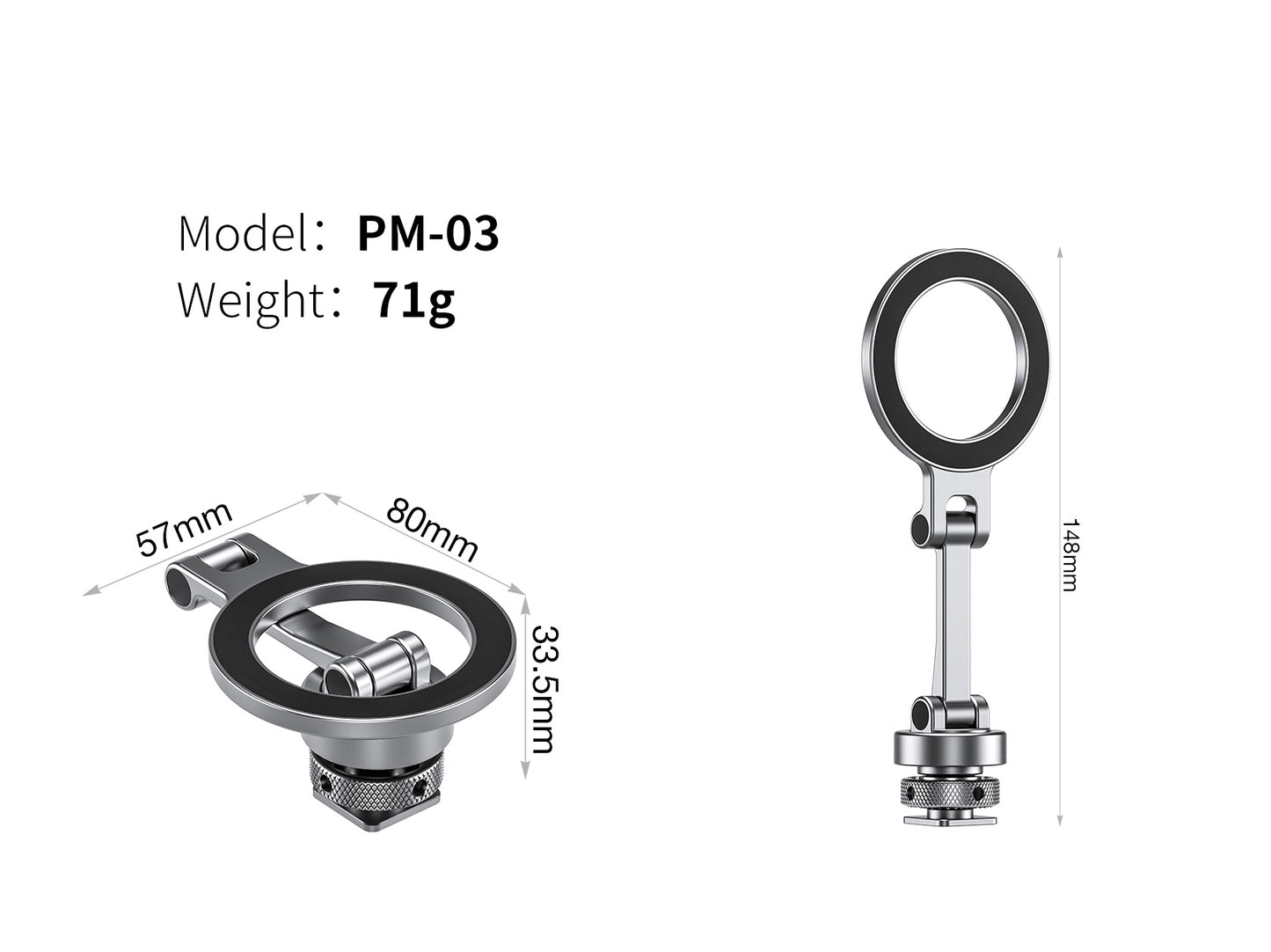 Leofoto Magsafe Coldshoe Phone Mount PM-03 (Silver)