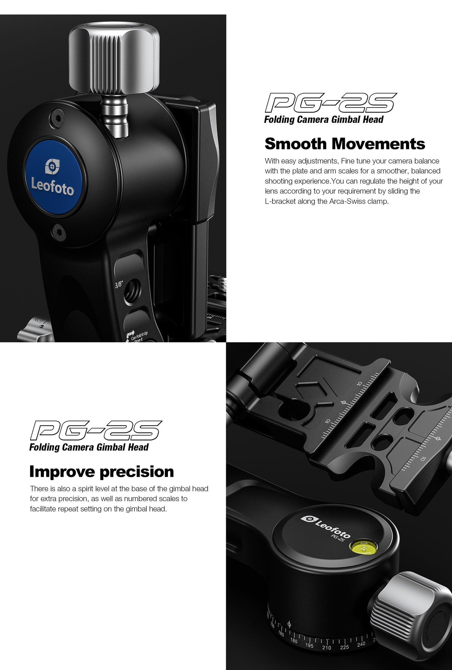 Leofoto PG-2/2s Foldable Travel Fluid-Gimbal Head