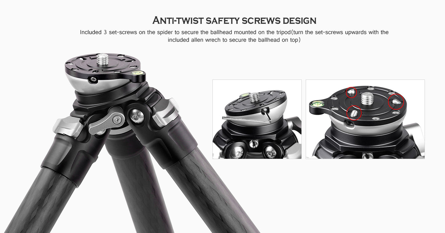 Leofoto Tripod LS-365CEX Carbon Fiber 5 Section with Built-in Leveling Base 15° Tilt
