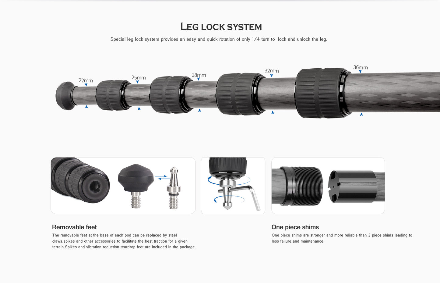 Leofoto Tripod LS-365CEX Carbon Fiber 5 Section with Built-in Leveling Base 15° Tilt