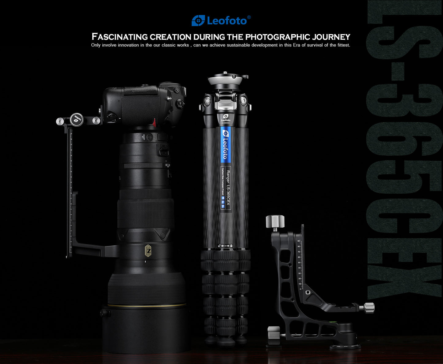 Leofoto Tripod LS-365CEX Carbon Fiber 5 Section with Built-in Leveling Base 15° Tilt