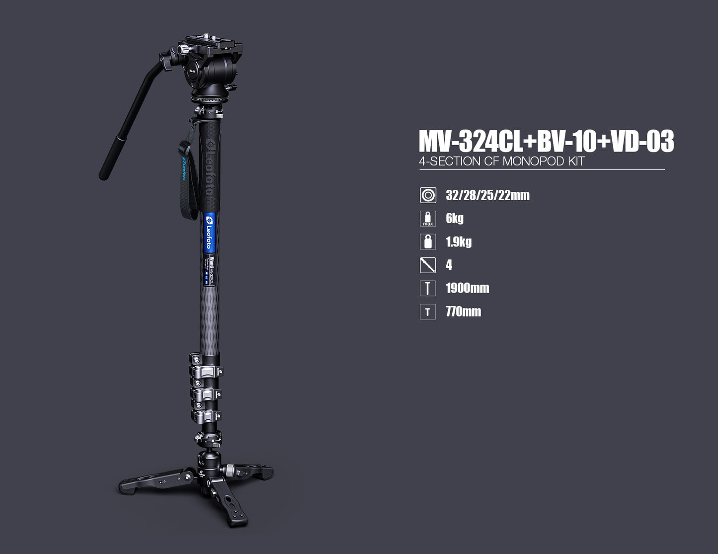 Leofoto Manba Monopod MV-324CL and BV-10
