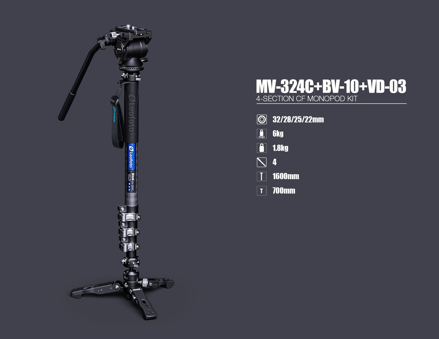 Leofoto Manba Monopod MV-324C and BV-10