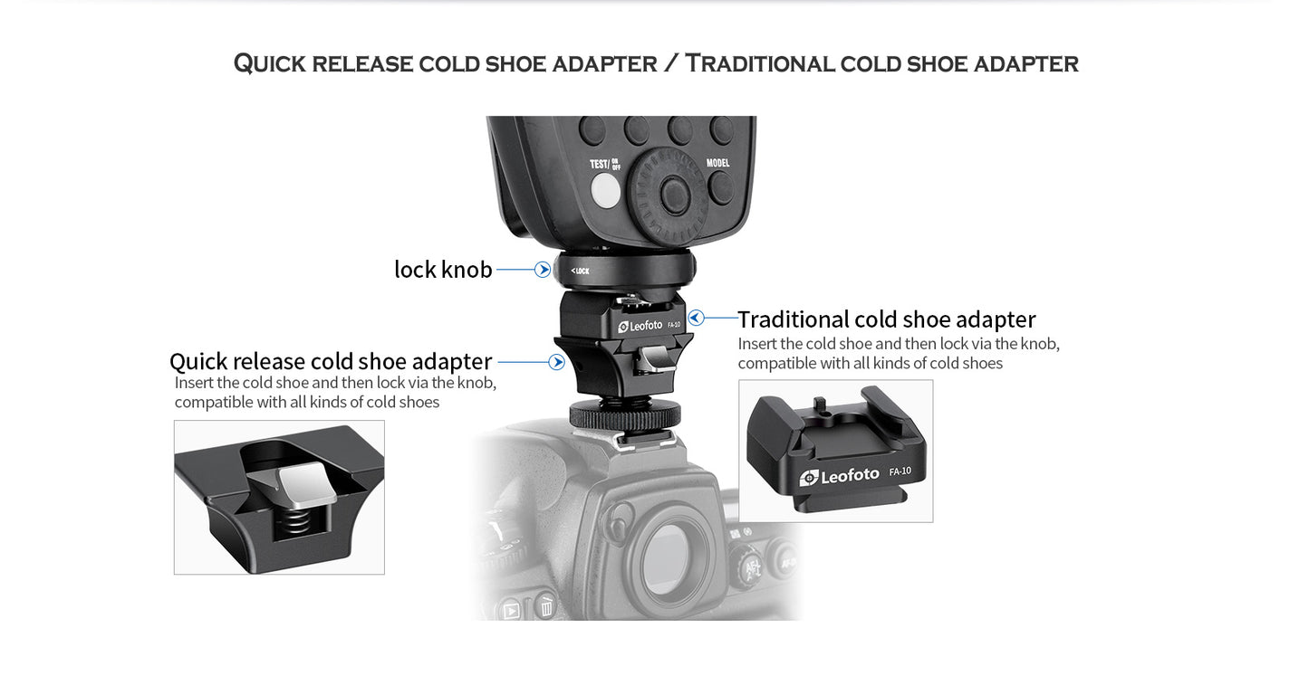 Leofoto FA-12+FA-10 and FA-13+FA-10 flash quick release system - photosphere.sg
