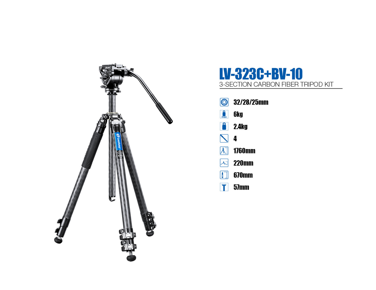 Leofoto Manba Tripod LV-323C and BV-10 Arca Swiss Fluid head