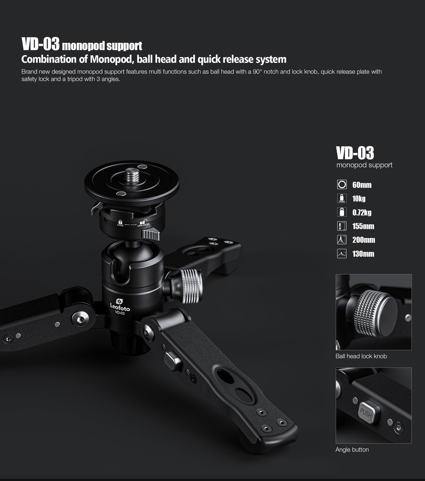 Leofoto Monopod Base and Mini Tripod VD-03