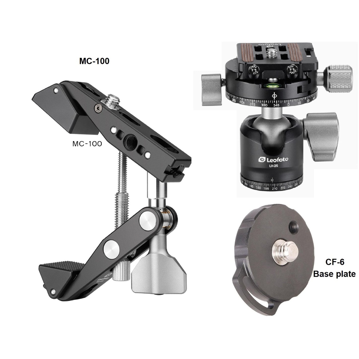 Leofoto MC-100 Multipurpose clamp, CF-6 and LH-25R bundle