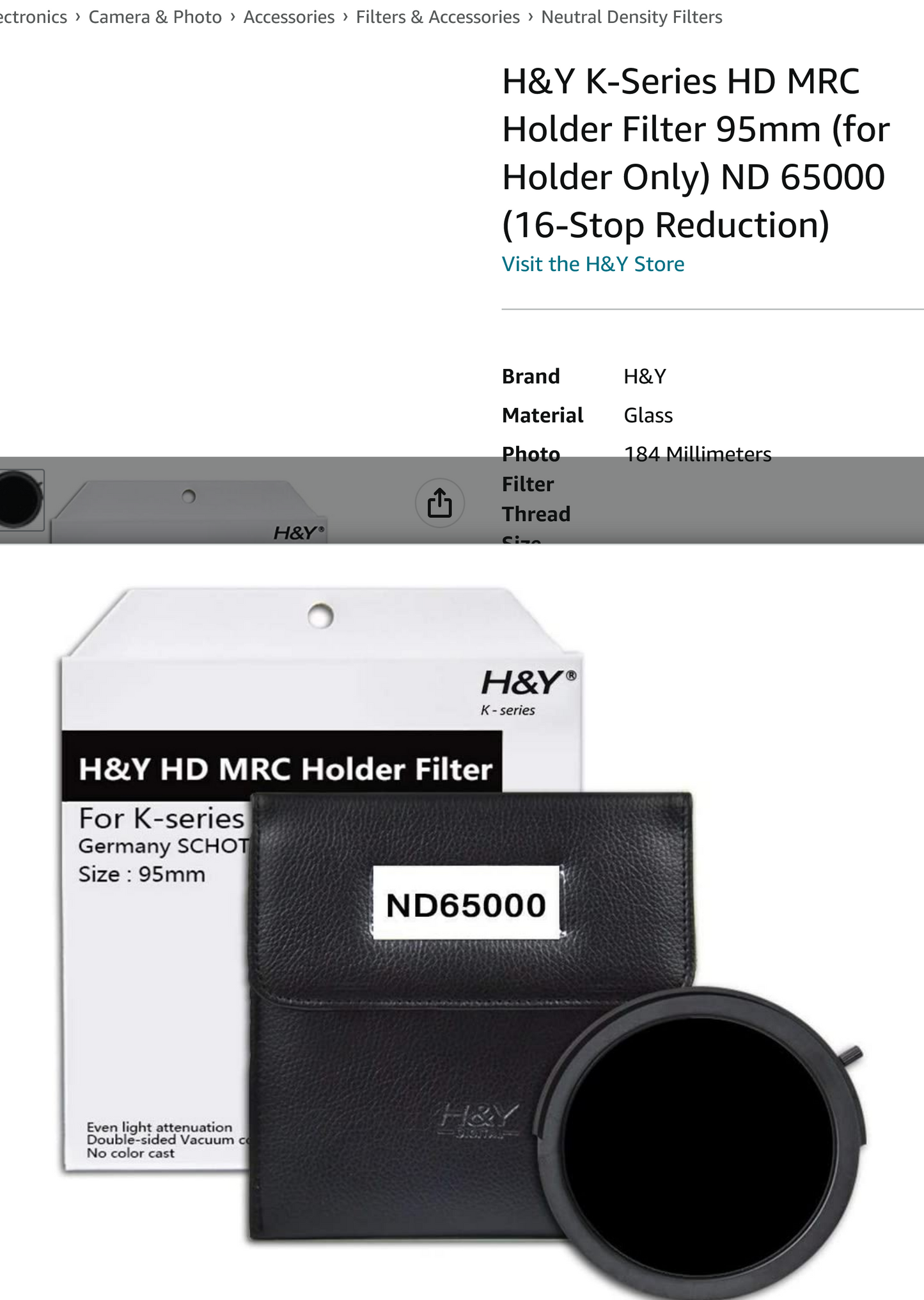 H&Y Filters Drop-In K-Series Neutral Density Filter ND65000 (16 Stops) for H&Y Filters 100mm K-Series Filter Holder