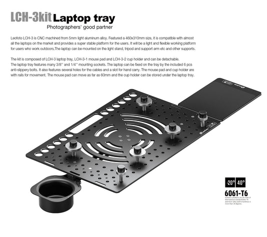 Leofoto LCH-3Kit laptop tray (includes mouse deck and cup holder)