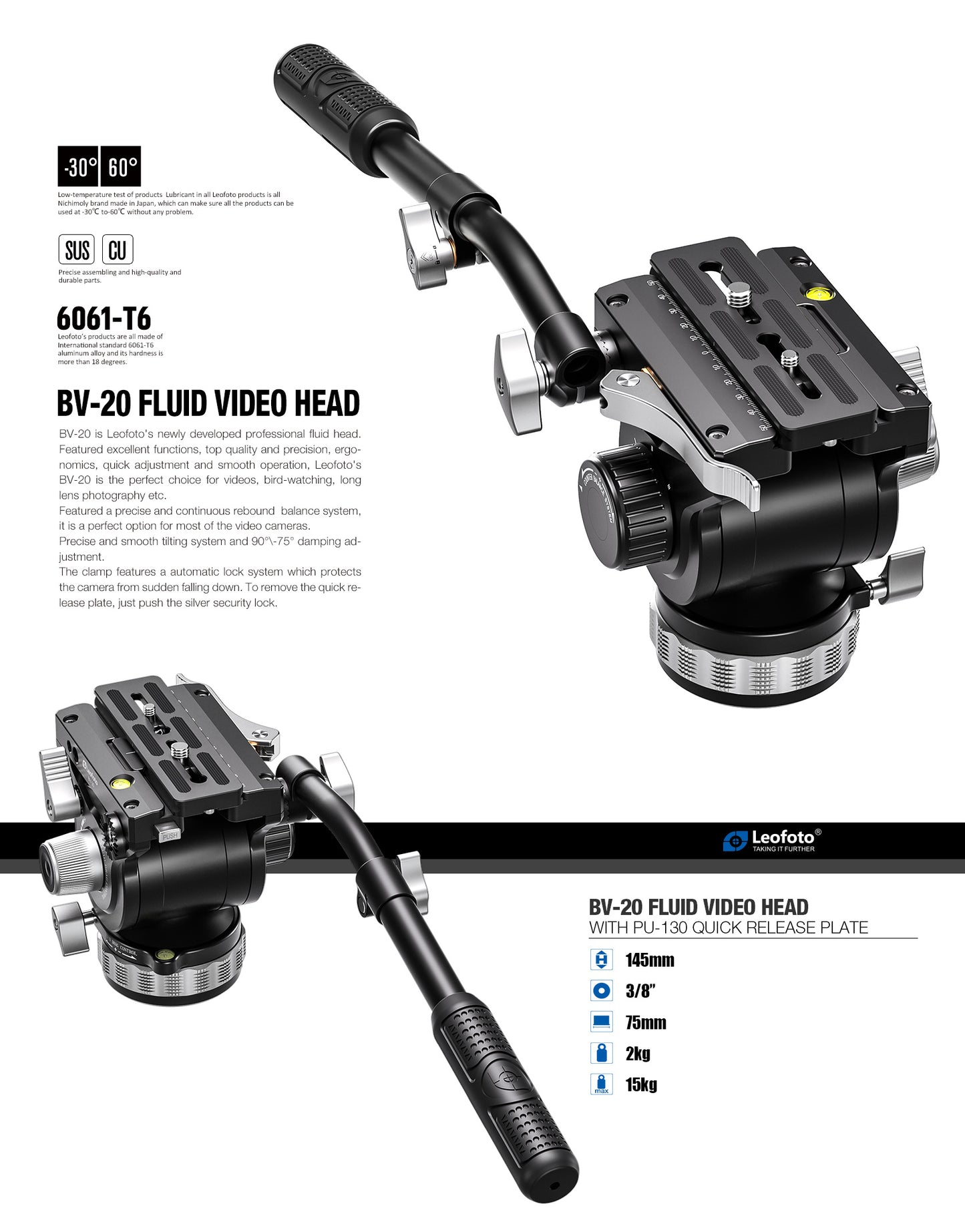 Leofoto BV-20 Fluid head (Arca swiss and quick lever release)