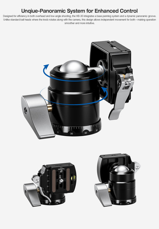 Leofoto HB-30 Panoramic Oil-free Ballhead with Quick Release Clamp