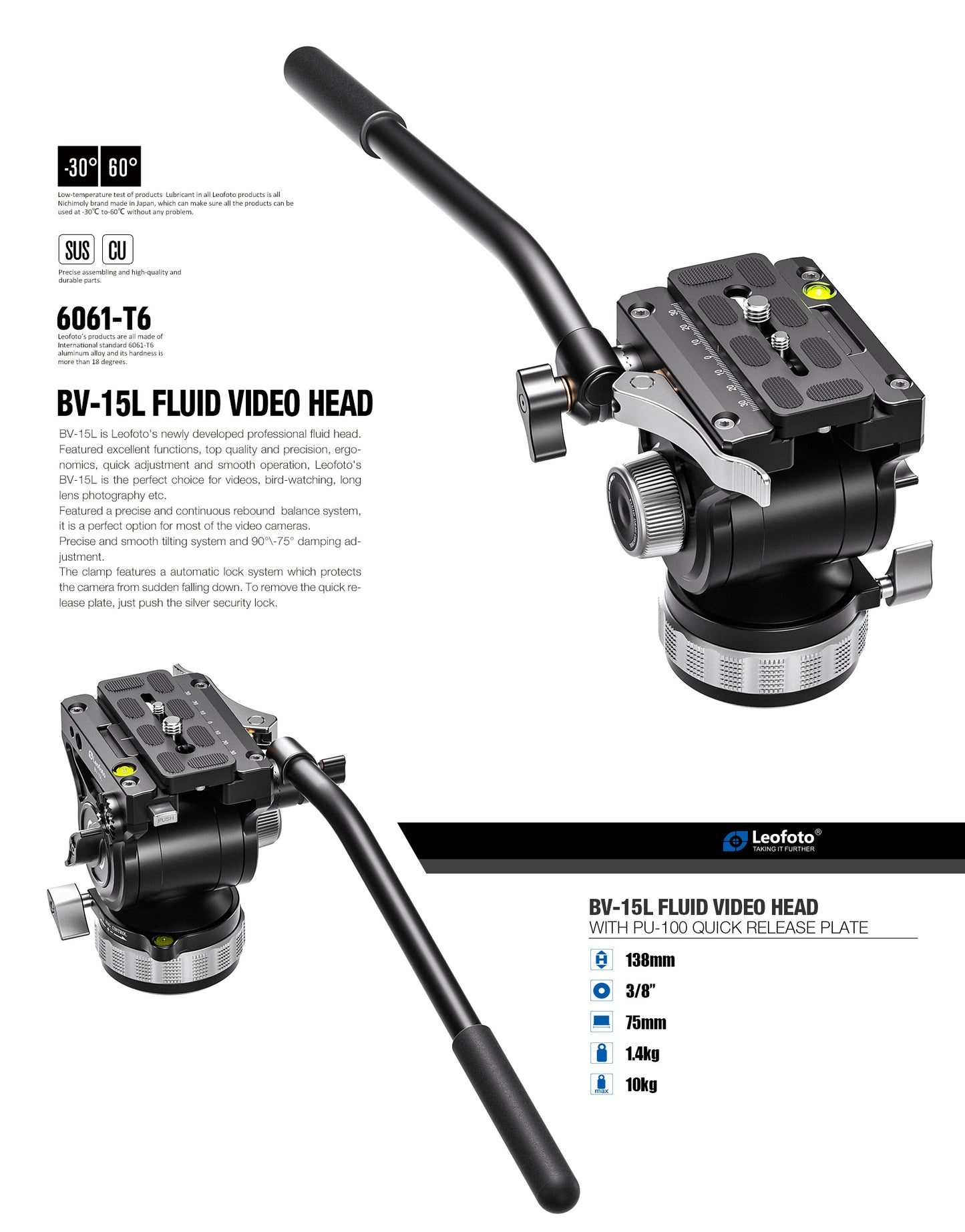 Leofoto BV-15 / BV-15L Fluid head (Arca swiss)