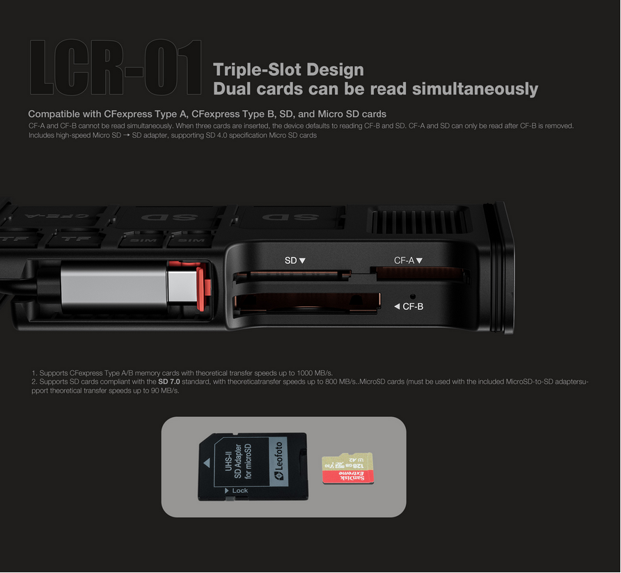 Leofoto LCR-01 multiple card reader and storage device
