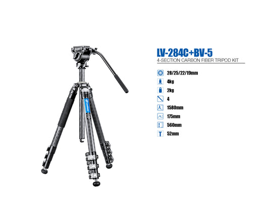 Leofoto Manba Tripod LV-284C and BV-5 Arca Swiss Fluid head