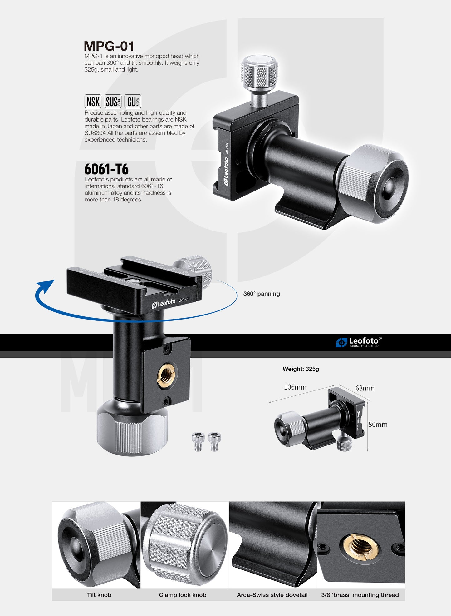 Leofoto MPG-1/MPG-1s MonoGimbal Head