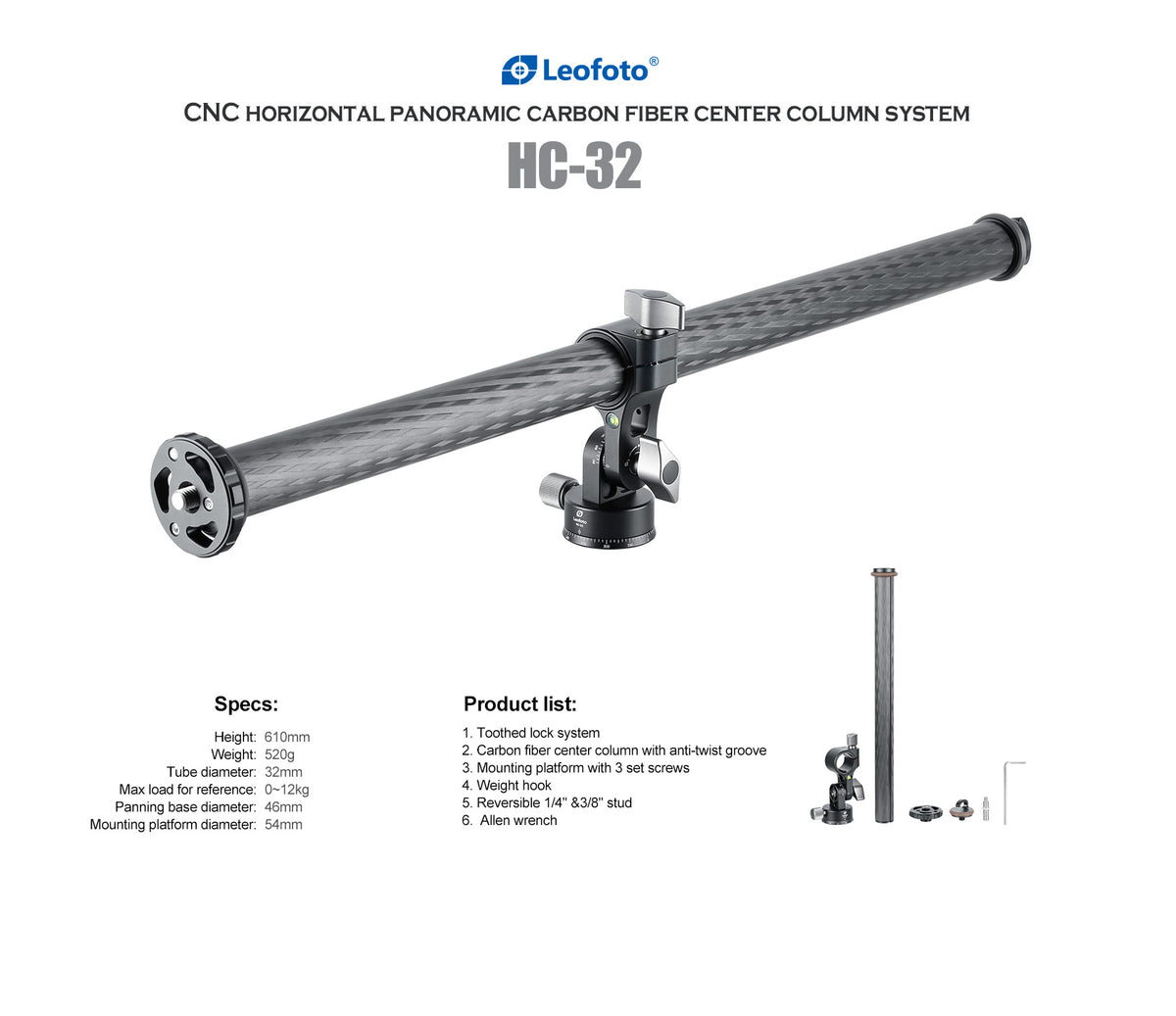 Leofoto HC-28/32 articulating center column - photosphere.sg