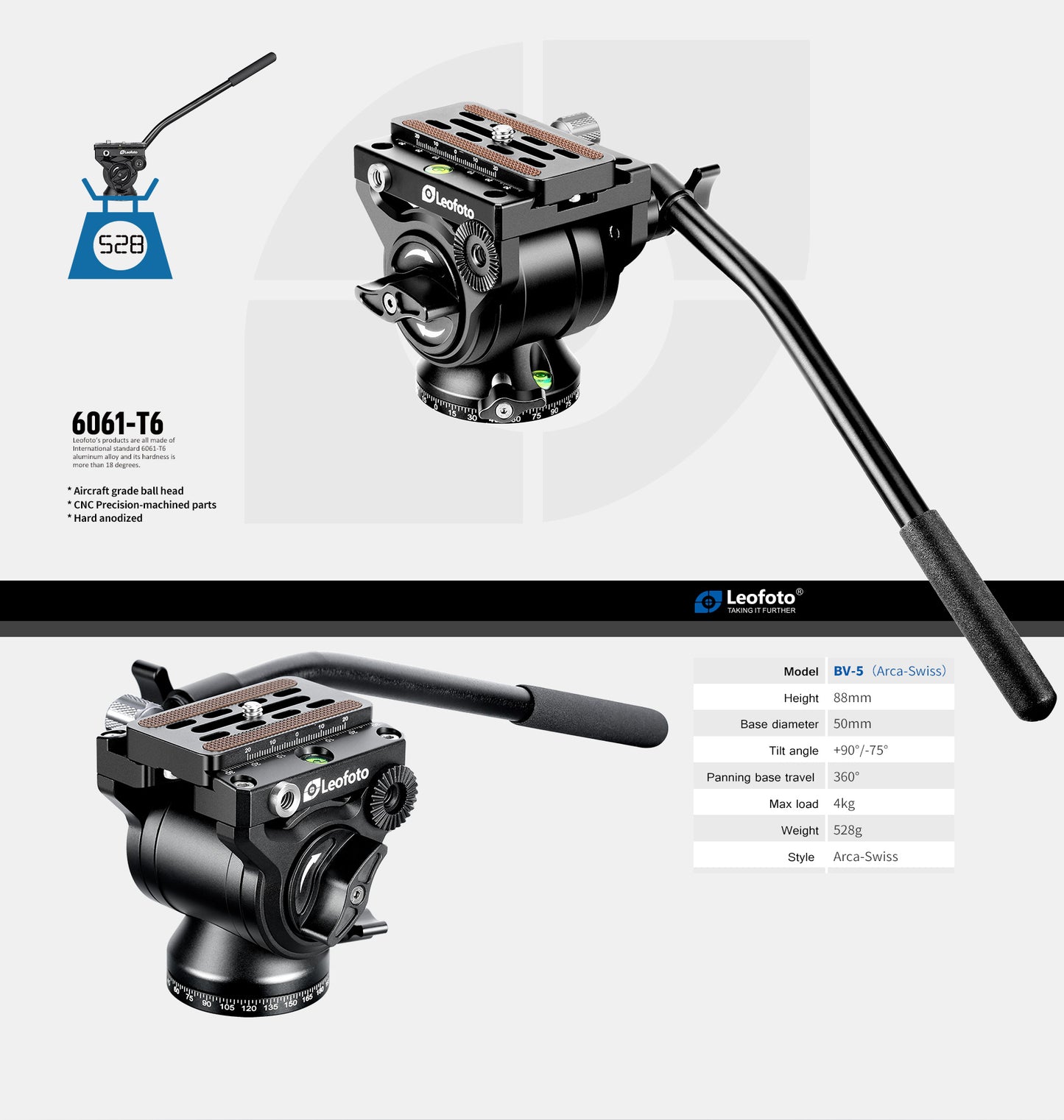 Leofoto BV-5 Fluid head (Arca swiss)