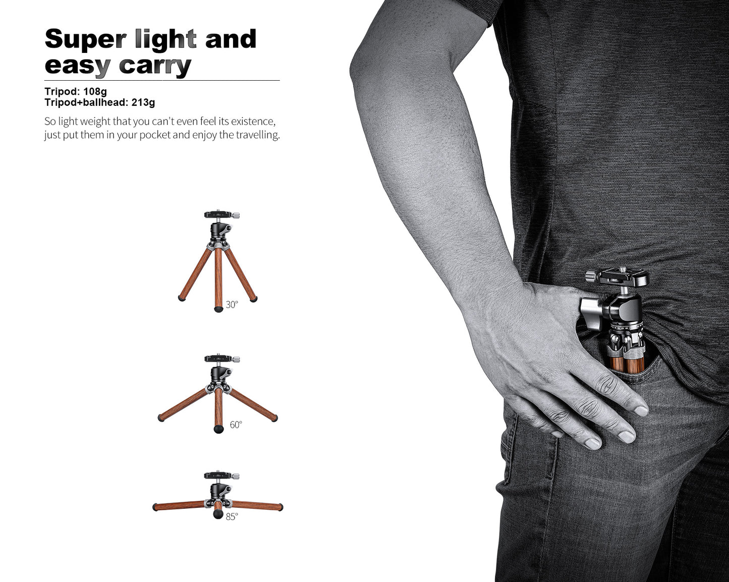 Leofoto Mini Tripod MT-02C (Wood Grain) carbon fibre tripod + LH-22 ballhead