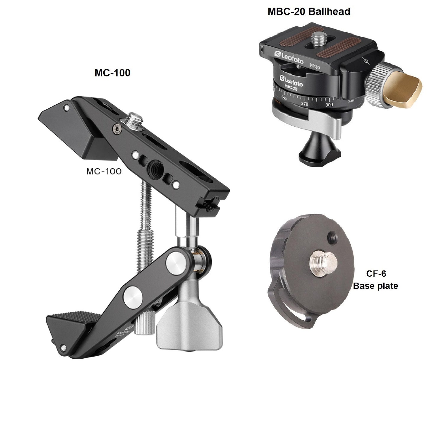 Leofoto MC-100 Multipurpose clamp, CF-6 and MBC-20 bundle